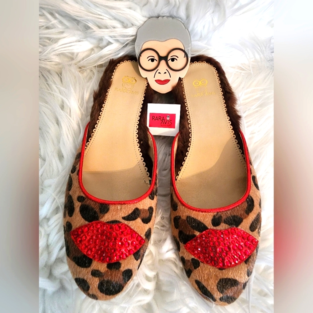 Brown and Tan Leopard Print Flats with Pom-Pom